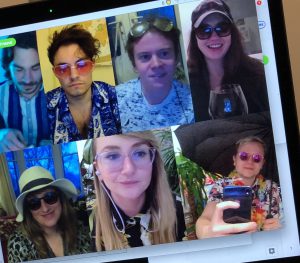 video conference call with 7 people dressed in summer clothes