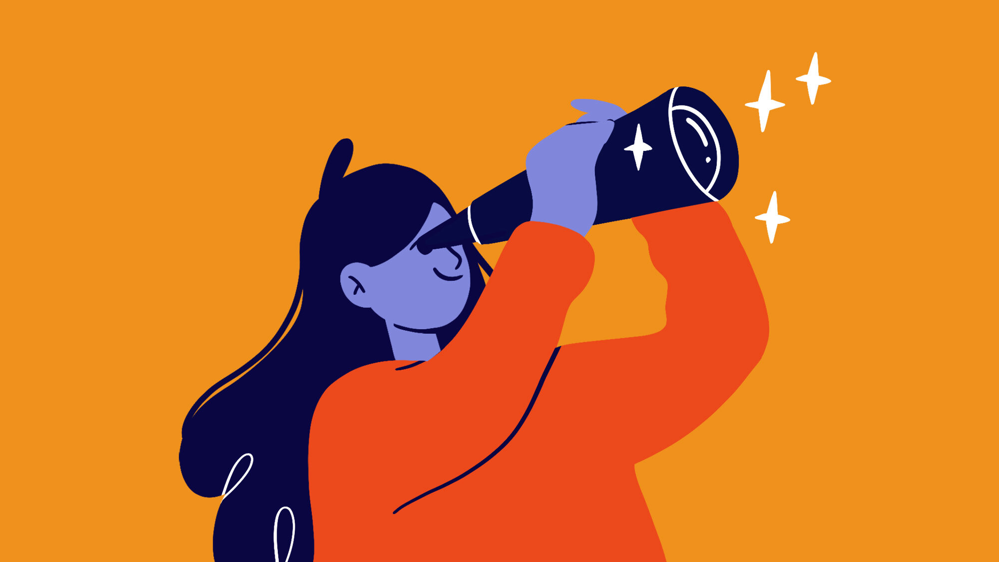 Illustration of woman looking through a telescope.