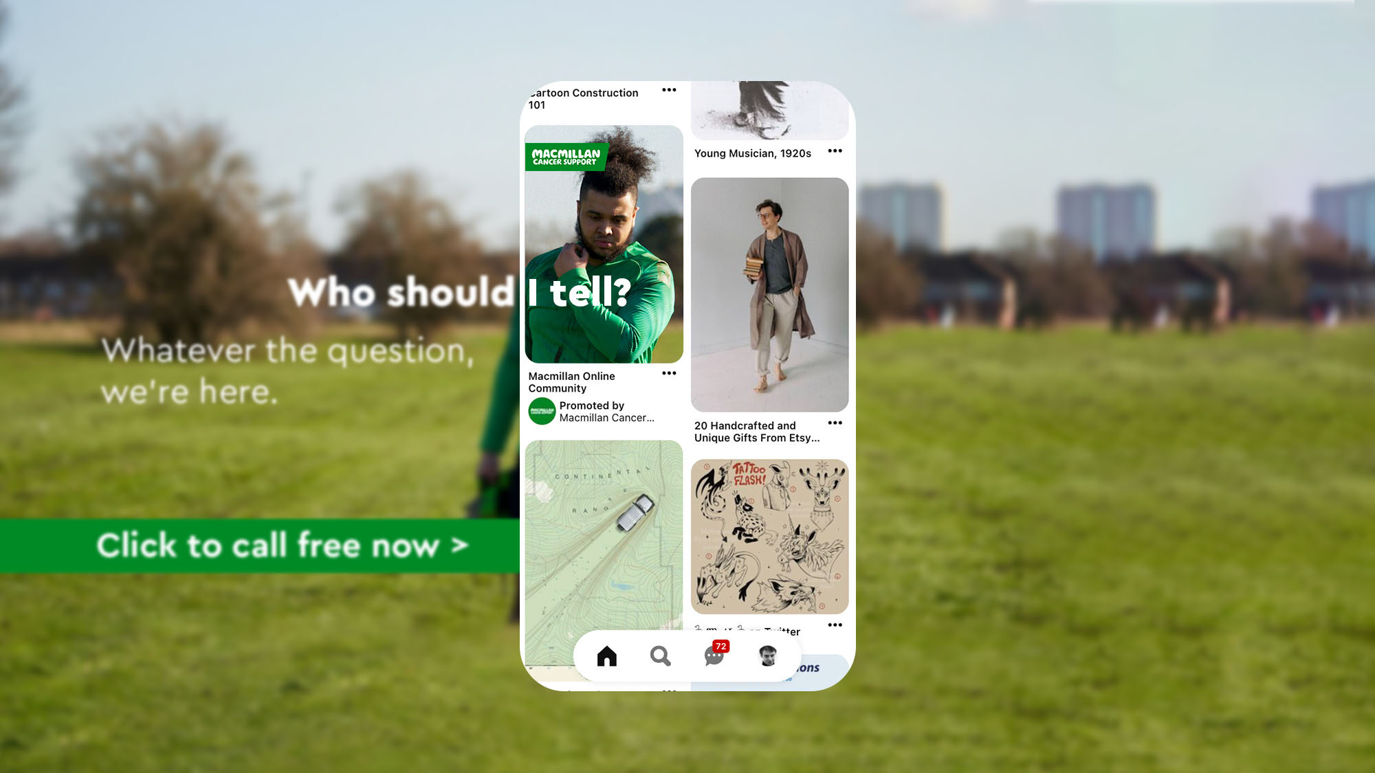 Pinterest example from Macmillan's digital strategy reads: 'Who should I tell?'